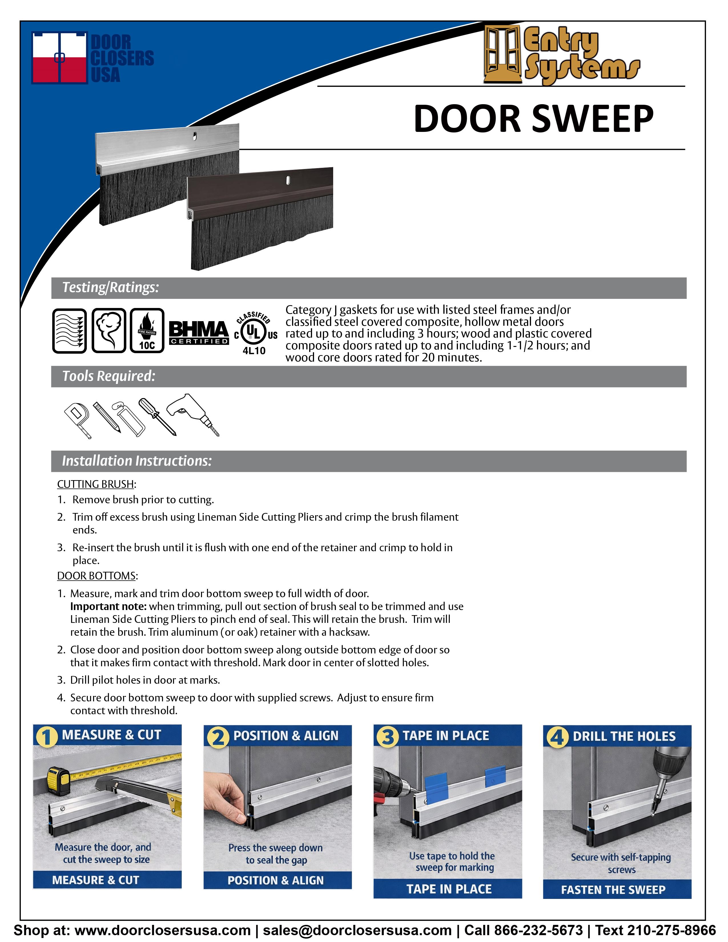 Entry Systems DS102 Brush Door Sweep Installation Instructions | Door ...