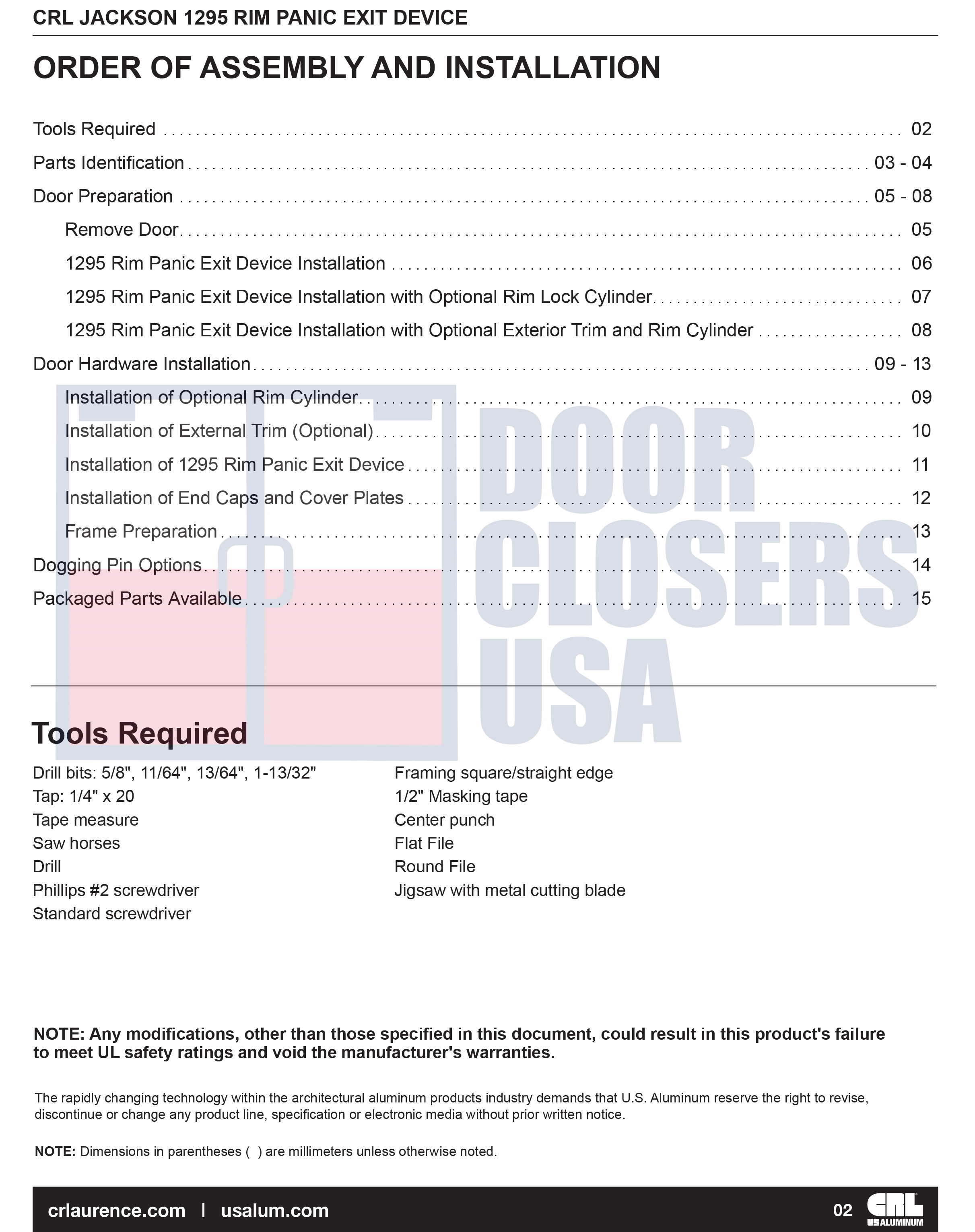 Car Rim Installation.pdf Jackson 1275 Surface Vertical Rod Installation Instructions | Door ...