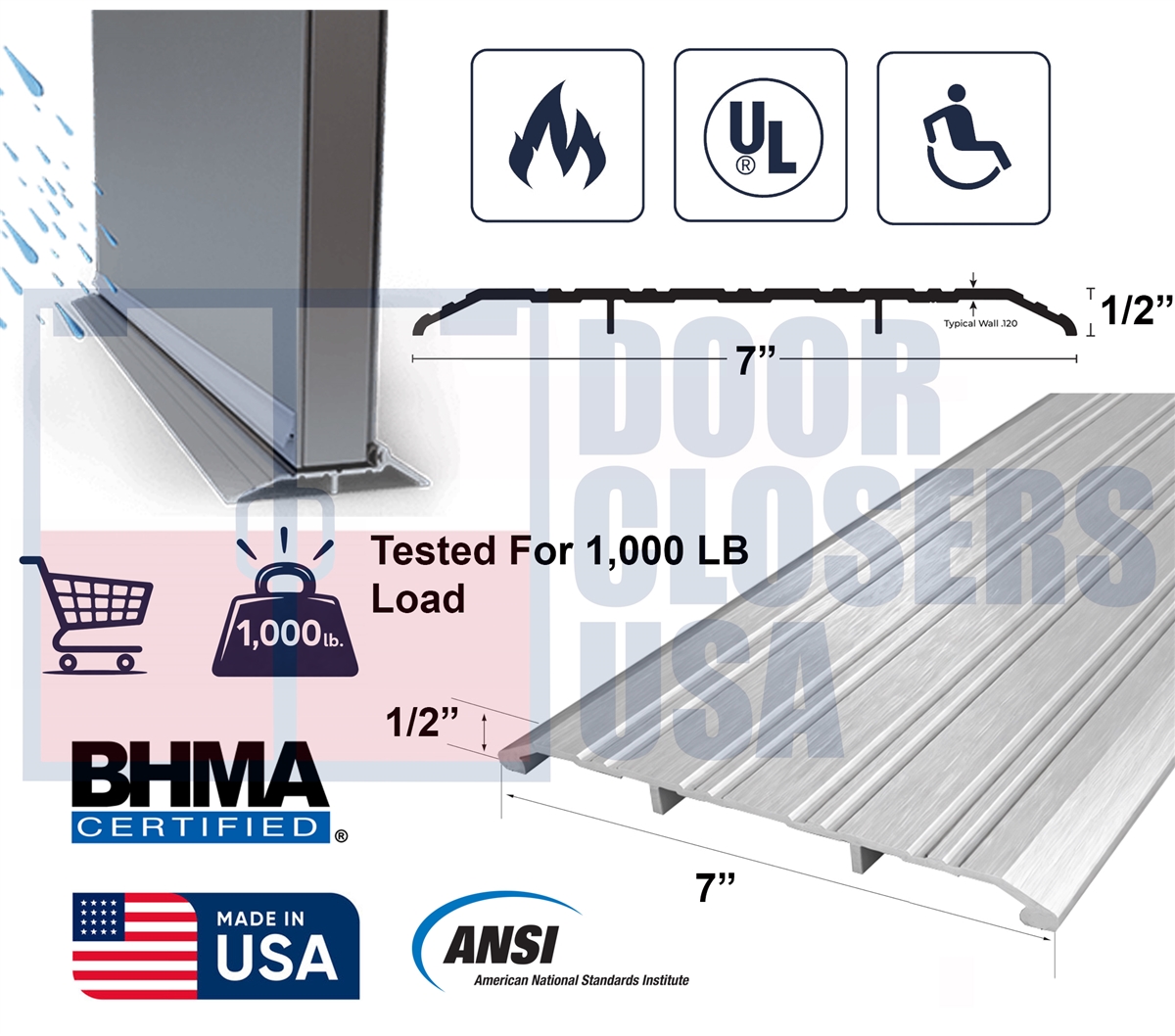 Commercial Door 64 in. Length Saddle Threshold Sill, 7 in. Wide x