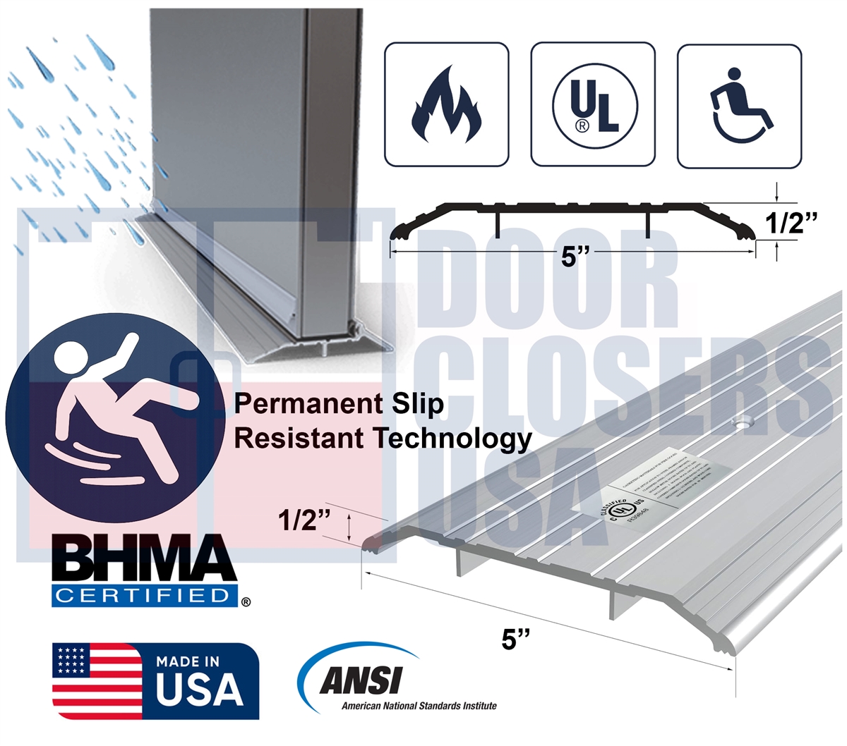 Slip Resistant Commercial Door Threshold 5" x 1/2" x 40" - ADA & Fire ...