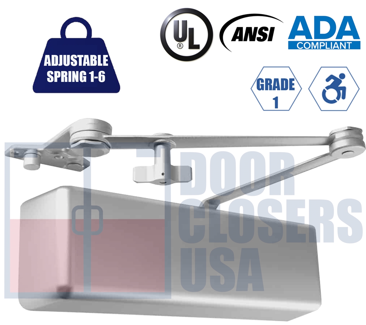 R7483 5 in. x 2-1/4 in. Door Closer - Adjustable Spring Size 1-6, Grade ...